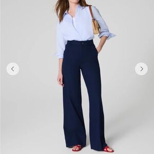 SPANX Stretch Twill Navy Blue Wide-Leg Pants